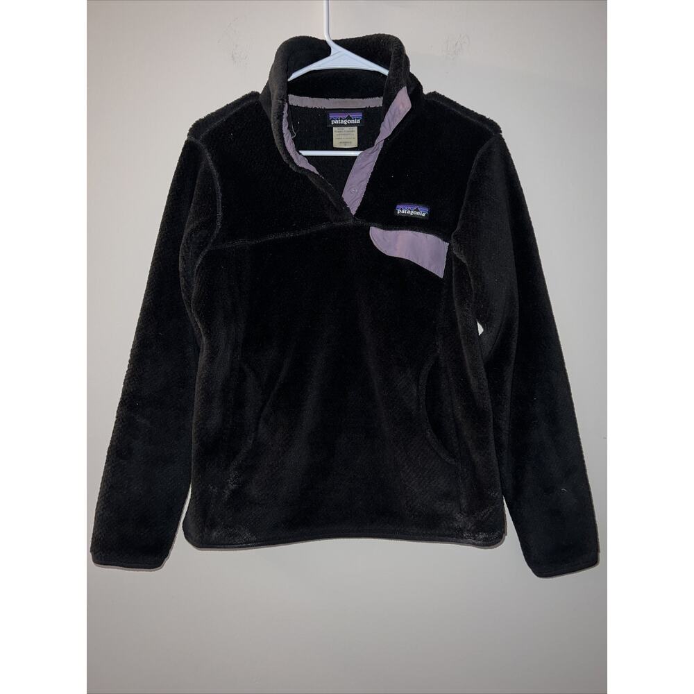 Patagonia Quarter T Snap Fleece Pullover Sweatshirt Black & Purple Women's S